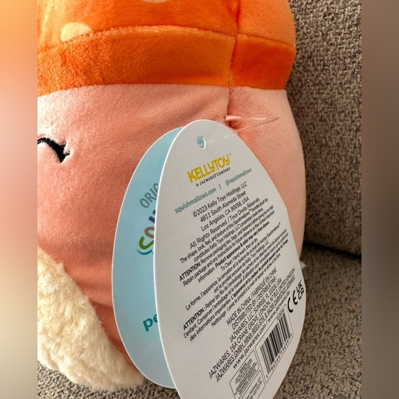 Nwt  🍄 8" Alba the Orange Mushroom Squishmallow  with Fuzzy Belly - Picture 5 of 6